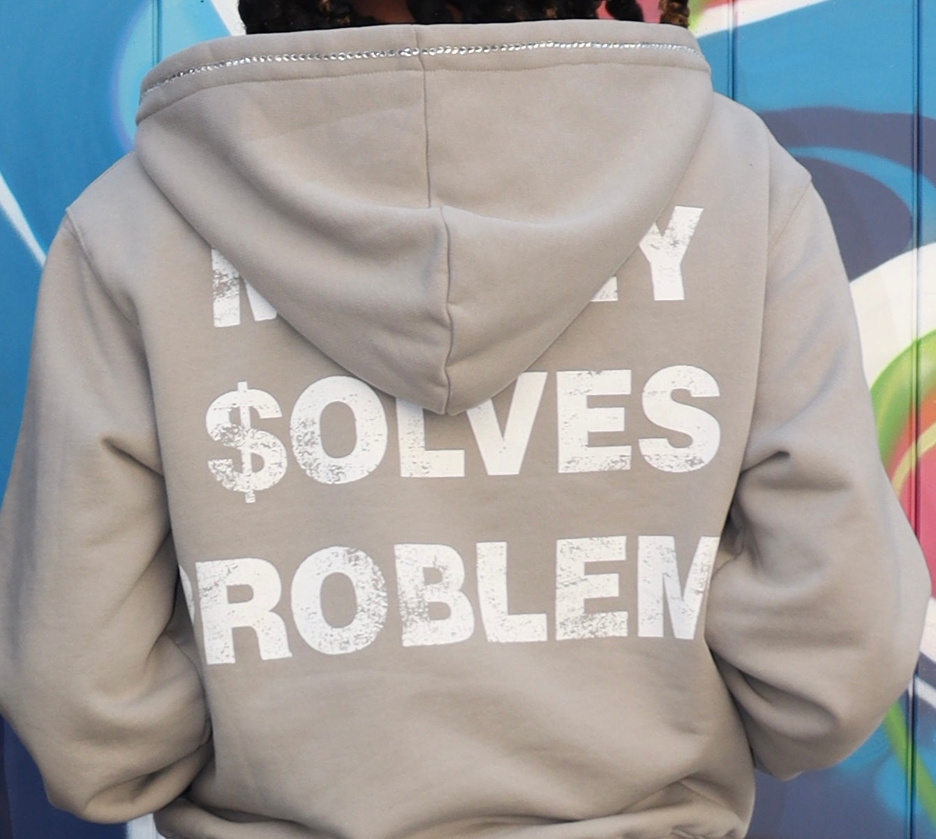 "Money $olves Problems" GRAY & WHITE ZIP UP